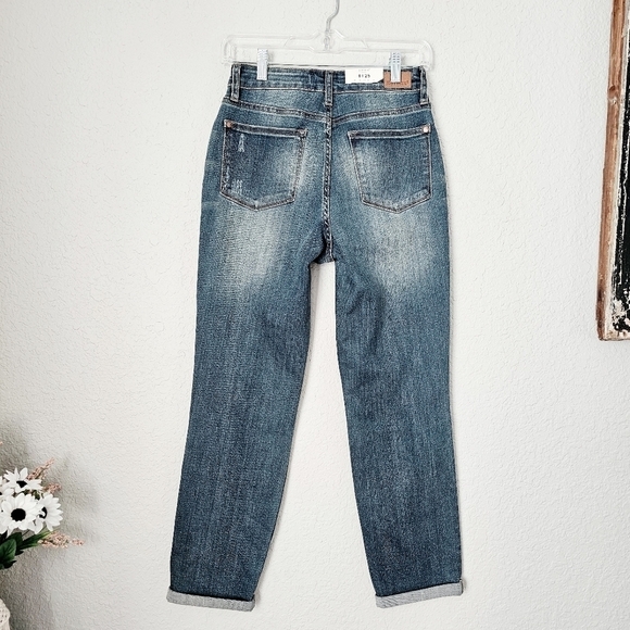 Judy Blue High Rise Patched Knee Slim Straight Cuffed Boyfriend Fit Jeans 24 - Picture 14 of 17